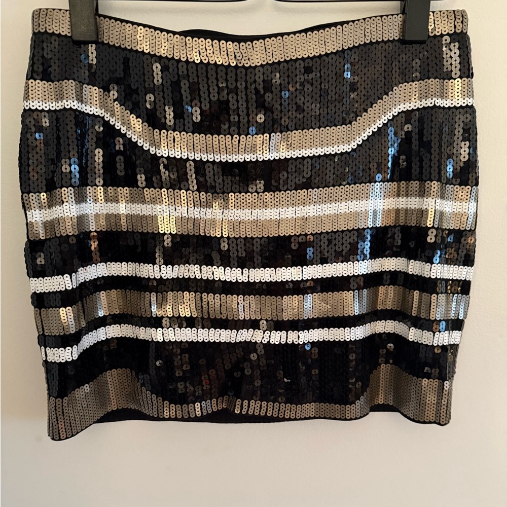 Express Black, Gold, and White Sequin Skirt